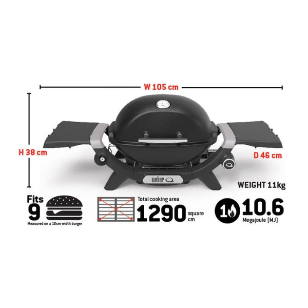 Smoke Grey | Weber Baby Q (1200N) Premium Barbecue. Specs Photo.