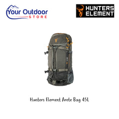 Hunters Element Arete Bag 45L. Hero Image Showing Logos and Title. 