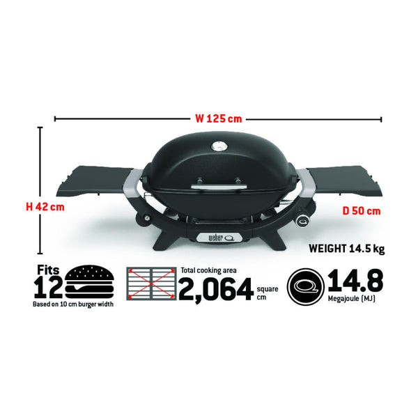 Flame Red | Weber Q (Q2200N) Premium BBQ. Specs Photo. 