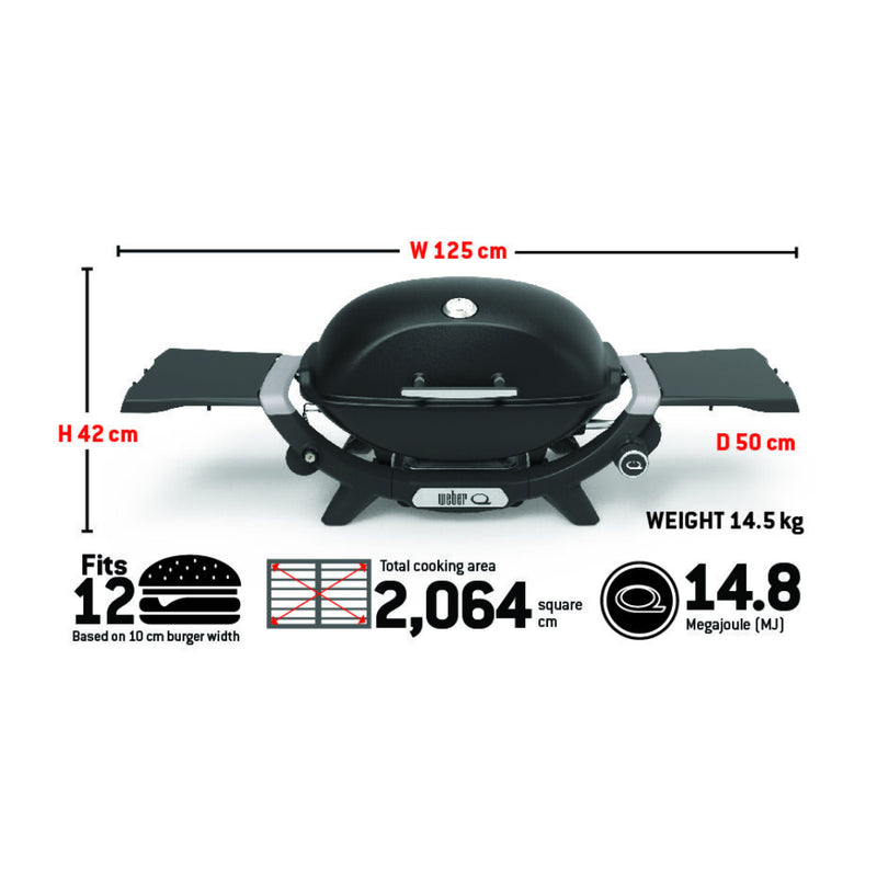 Smoke Grey | Weber Q (Q2200N) Premium BBQ. Specs Photo.