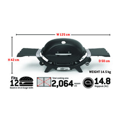 Smoke Grey | Weber Q (Q2200N) Premium BBQ. Specs Photo.