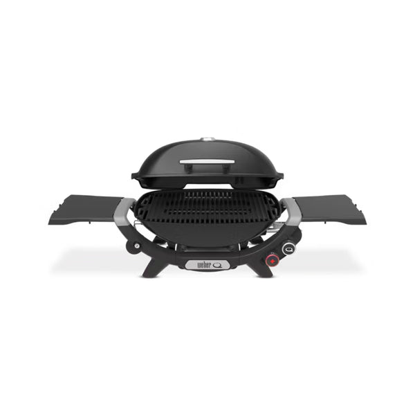 Midnight Black | Weber Q (Q2800N+) Premium BBQ. Front View, Lid Open.
