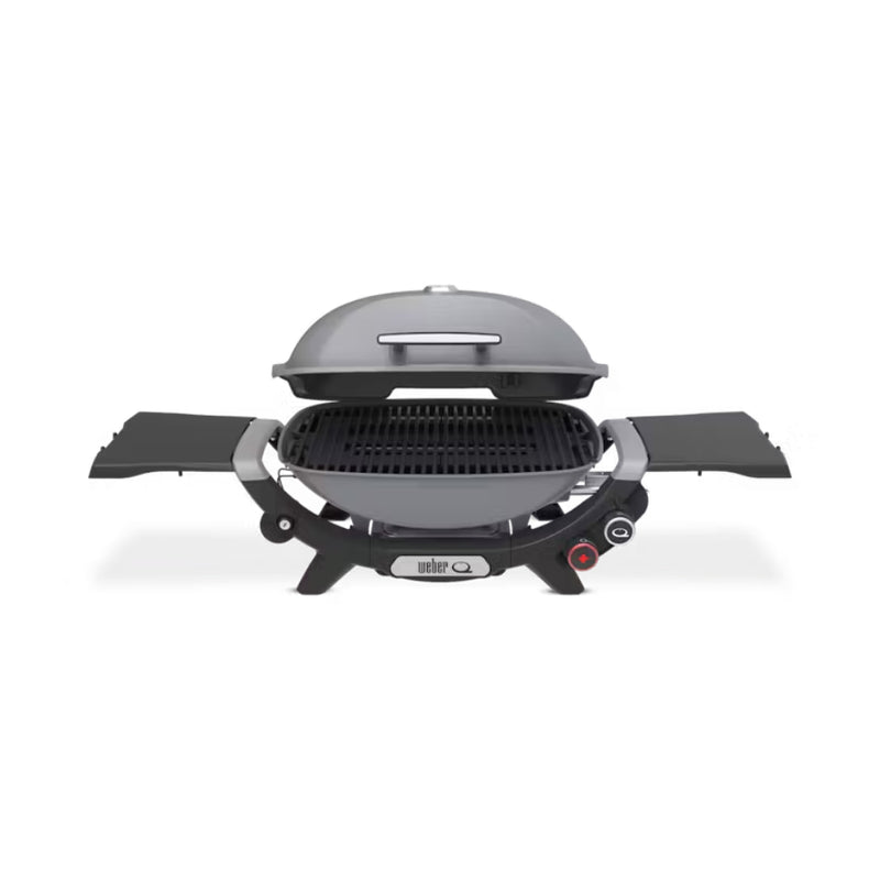 Smoke Grey | Weber Q (Q2800N+) Premium BBQ. Front View, Lid Open.