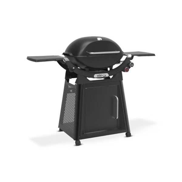 Midnight Black | Weber Family Q (Q3200N+) Premium Model. Angled Front View On Stand. 