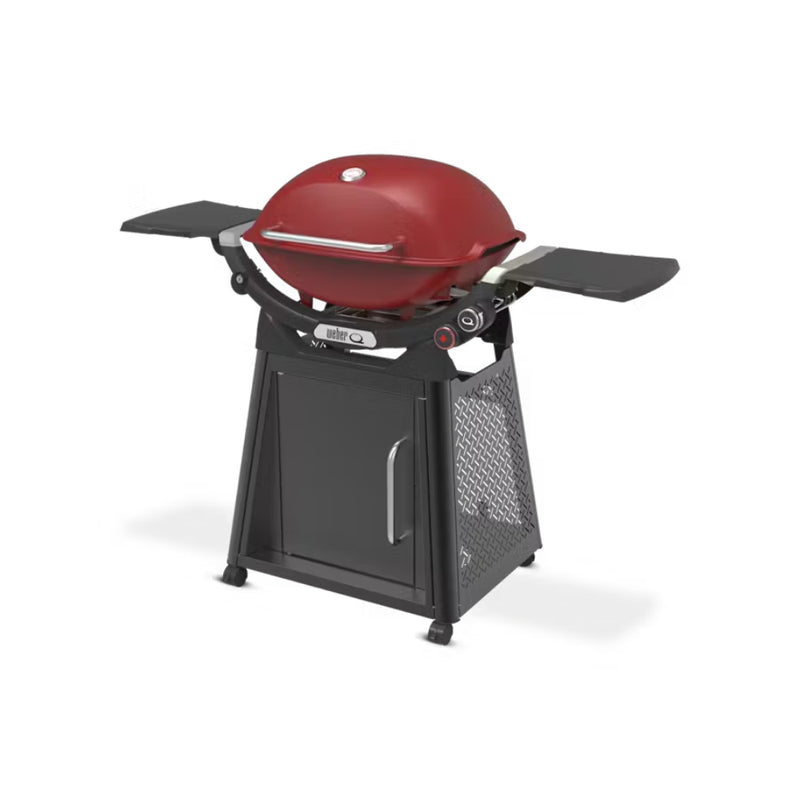 Flame Red | Weber Family Q (Q3200N+) Premium Model. Angled Front View On Stand.