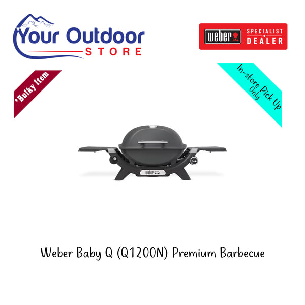 Weber Baby Q (Q1200N) Premium. Hero Image Showing Logos and Title.
