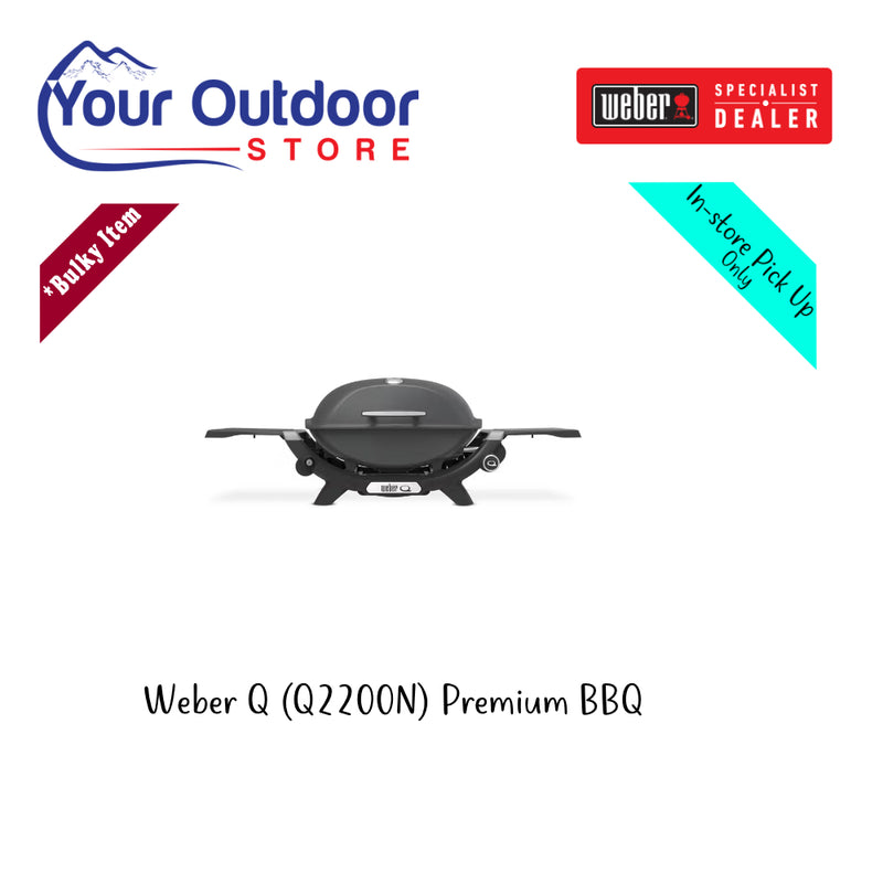 Weber Q (Q2200N) Premium BBQ. Hero Image Showing Logos and Titles. 