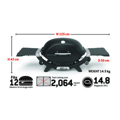 Charcoal Grey | Weber Q (Q2200N) Premium BBQ. Specs Photo. 