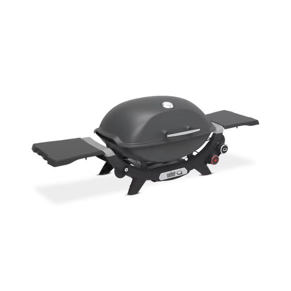 Charcoal Grey | Weber Q (Q2800N+) Premium BBQ. Angled Front View, Lid Closed. 