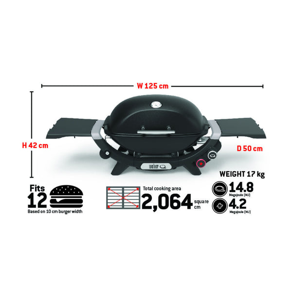 Charcoal Grey | Weber Q (Q2800N+) Premium BBQ. Specs Photo.