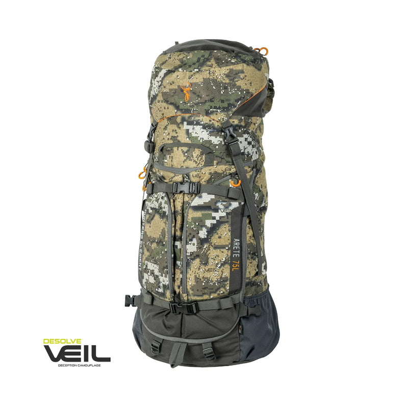 Desolve Veil Camo | Hunters Element Arete bag 75L - Front View. 