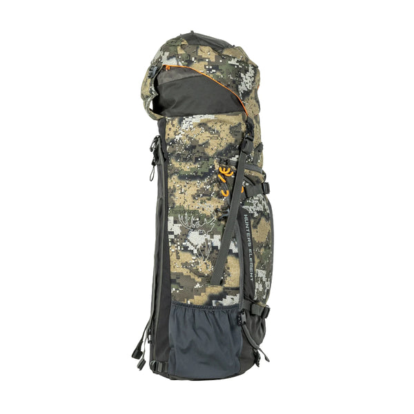 Desolve Veil Camo | Hunters Element Arete bag 75L - Side View Showing Clips For Arete Frame. 