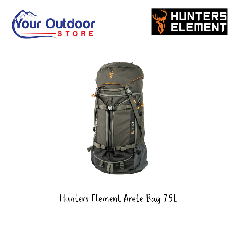 Hunters Element Arete Bag 75L. Hero Image Showing Logos and Title.
