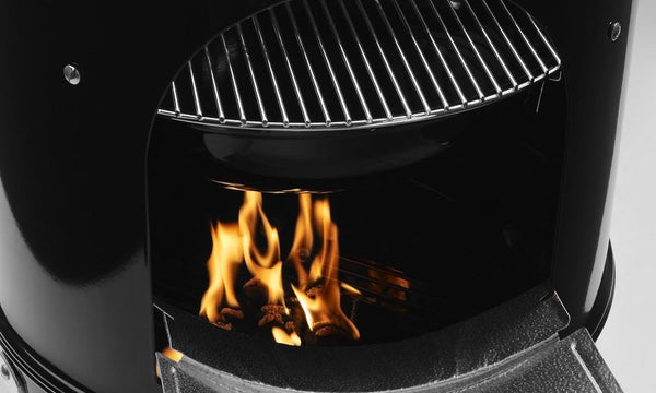 Black | Weber 57cm Smokey Mountain Cooker Image Showing Close Up View Of Fire Box.(Stock Image Used, May Appear Differently On Product)