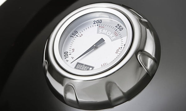 Black | Weber 57cm Smokey Mountain Cooker Image Showing Close Up View Of Thermostat.
(Stock Image Used May Appear Differently On Product)