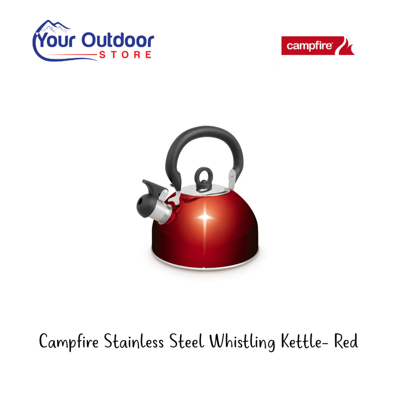 Campfire Stainless Stee Whistling Kettle  | Hero Image Showing All Logos And Titles.
