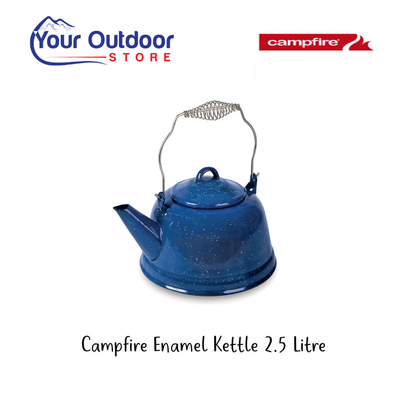 Campfire Enamel Kettle 2.5L. Hero Image Showing Logos and Title. 