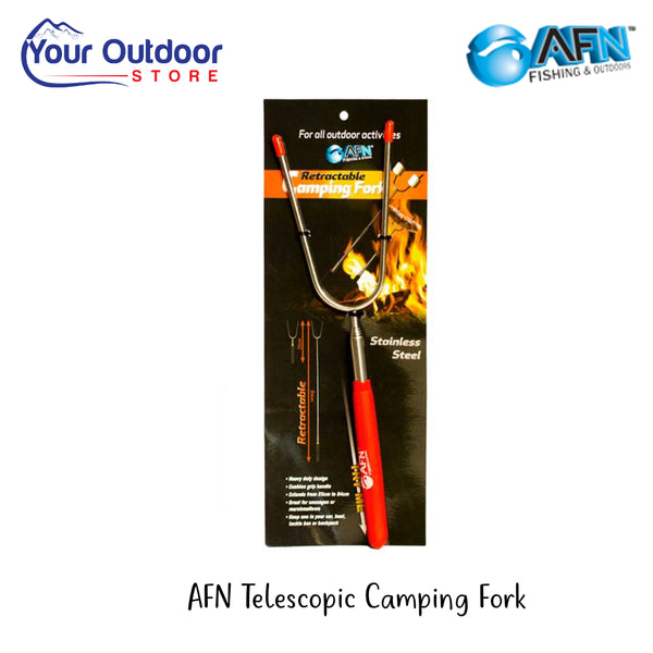 AFN Telescopic Camping Fork | Hero Image Showing All Logos And Titles.