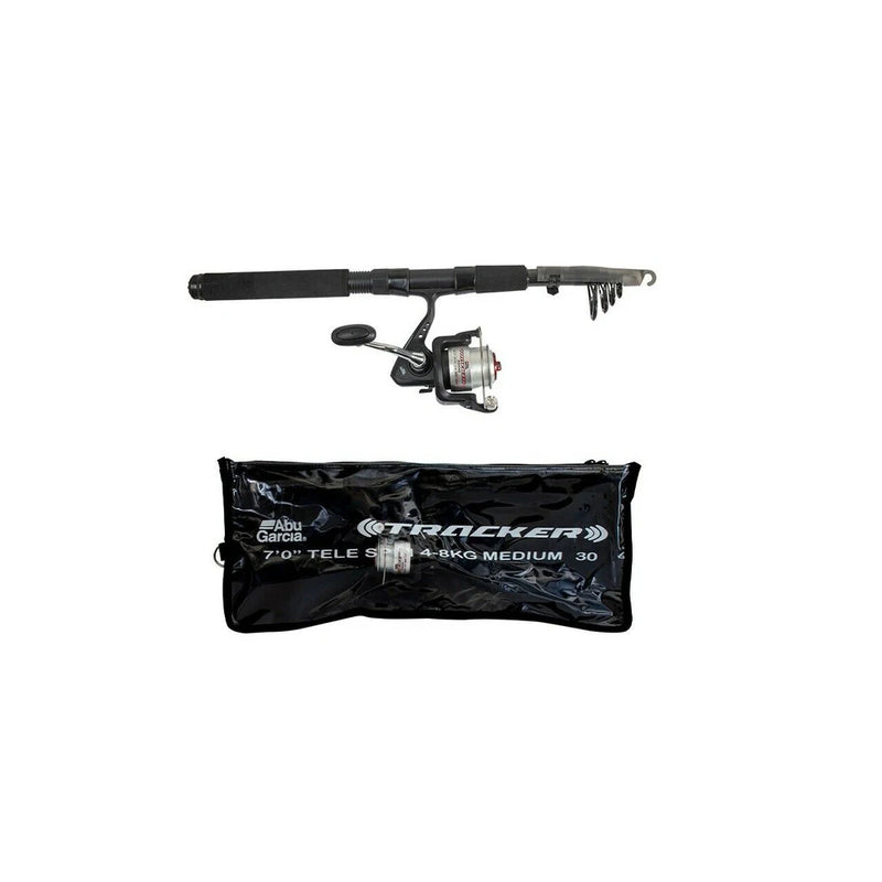 Black | Abu Gracia Tracker Tele Spin Rod Combo Image Showing Carry Bag And Rod Packed Down.