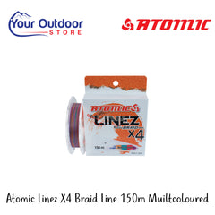 Atomic Linez X4 Braid Line 150m Multicoloured | Hero Image Showing All Logos And Titles.