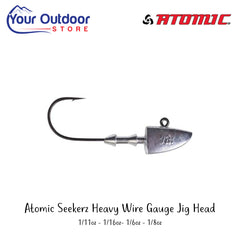 Atomic Seekers Heavy Wire Gauge Jig Head | Hero Image Showing All Logos And Titles.