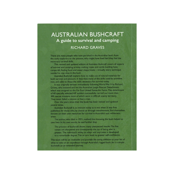 Australian Bushcraft By Richard Graves Image Showing Back Cover Of The Book.