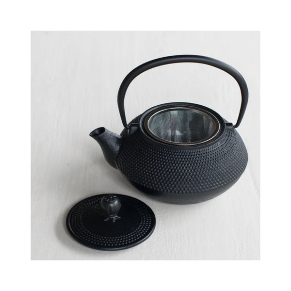 Black | Avanti Hobnail Cast Iron Teapot mage Showing Lid Off Of Teapot.
