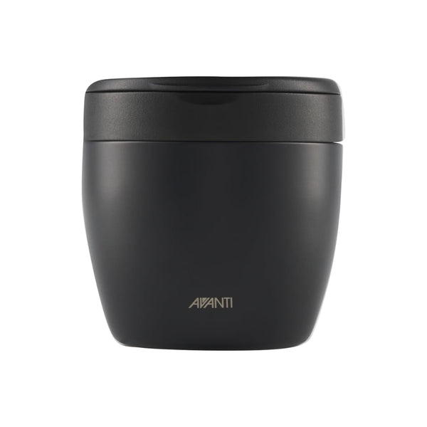 Black | Avanti Insulated Food Pod Image Showing Front View With Handle Down.