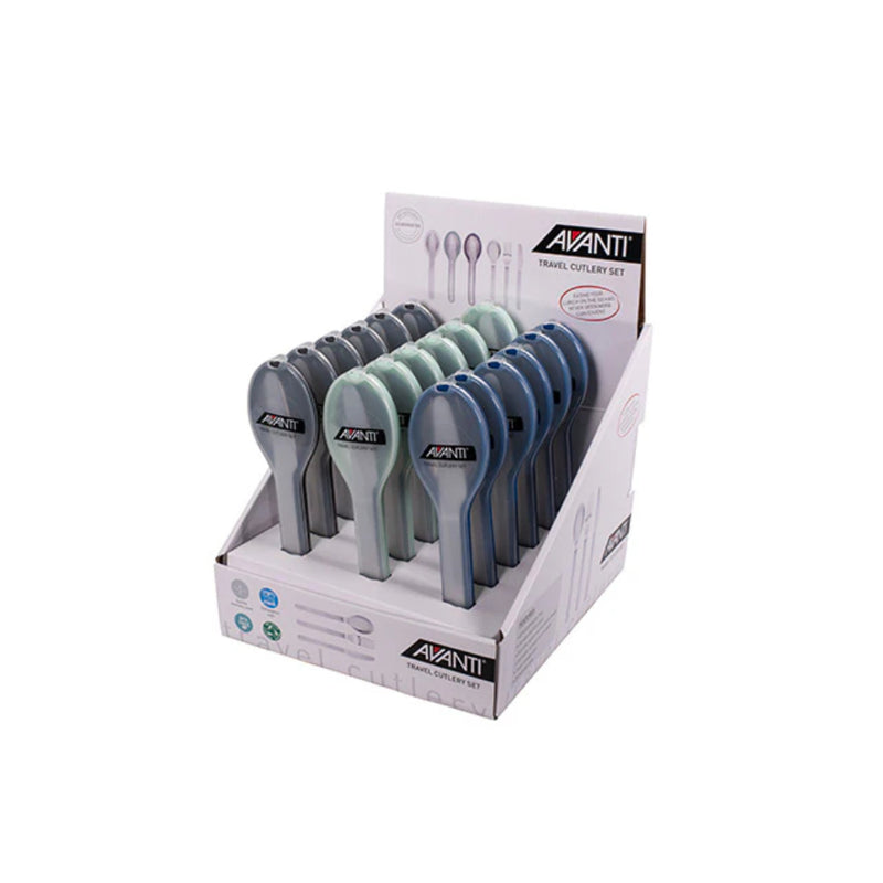 Stainless Steel | Avanti Slim Lunch Travel Cutlery Set Image Showing The Colour Range, In The Shop Display Box.
