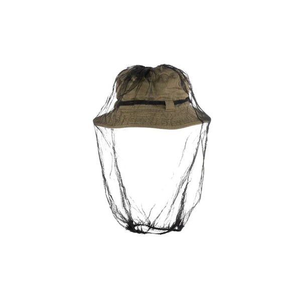 Olive | Avenel Archer Cotton Drill Bush Hat With Flyveil Image Showing Flyveil Over The Bush Hat.