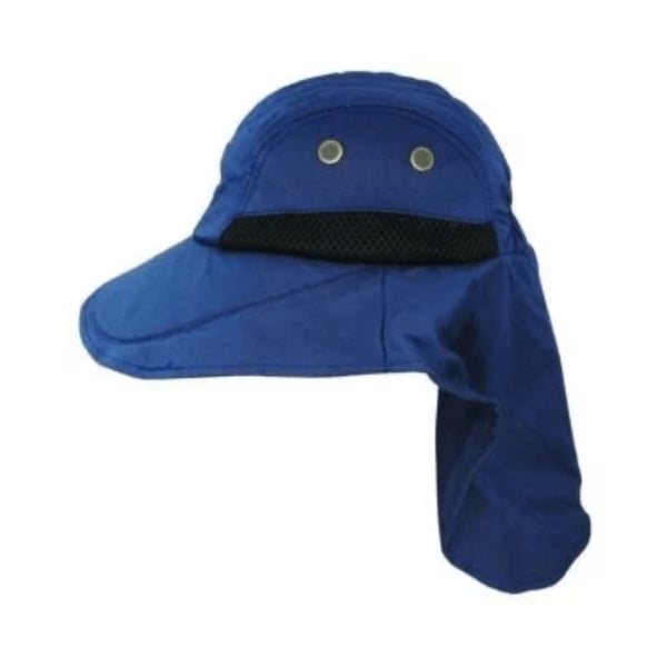 Navy | Avenel Explore Hat with Neckflap. Side View Showing Air Vents , Brim and Neck Flap. 