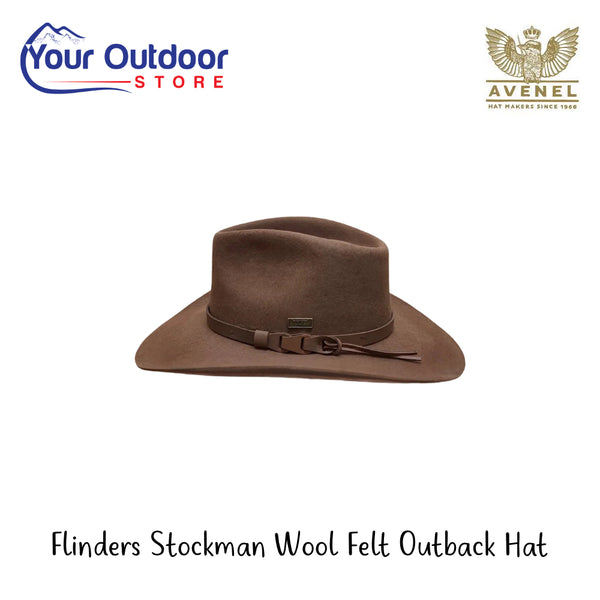 Avenel Flinders Stockman Outback Wool Felt Outback Hat | Hero Image Showing All Logos And Titles.