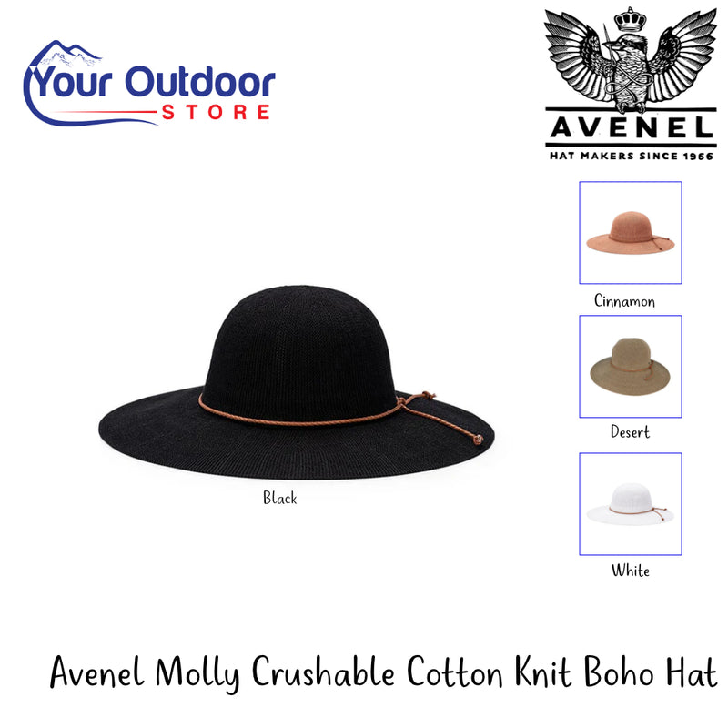 Avenal Molly Crushable Cotton Knit Boho Hat | Hero Image Showing All Logos, Titles And Variants.