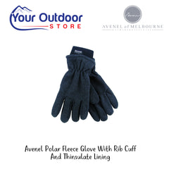 Avenel Polar Fleece Glove With Rib Cuff and Thinsulate lining. Hero Image Showing Logos and Title. 