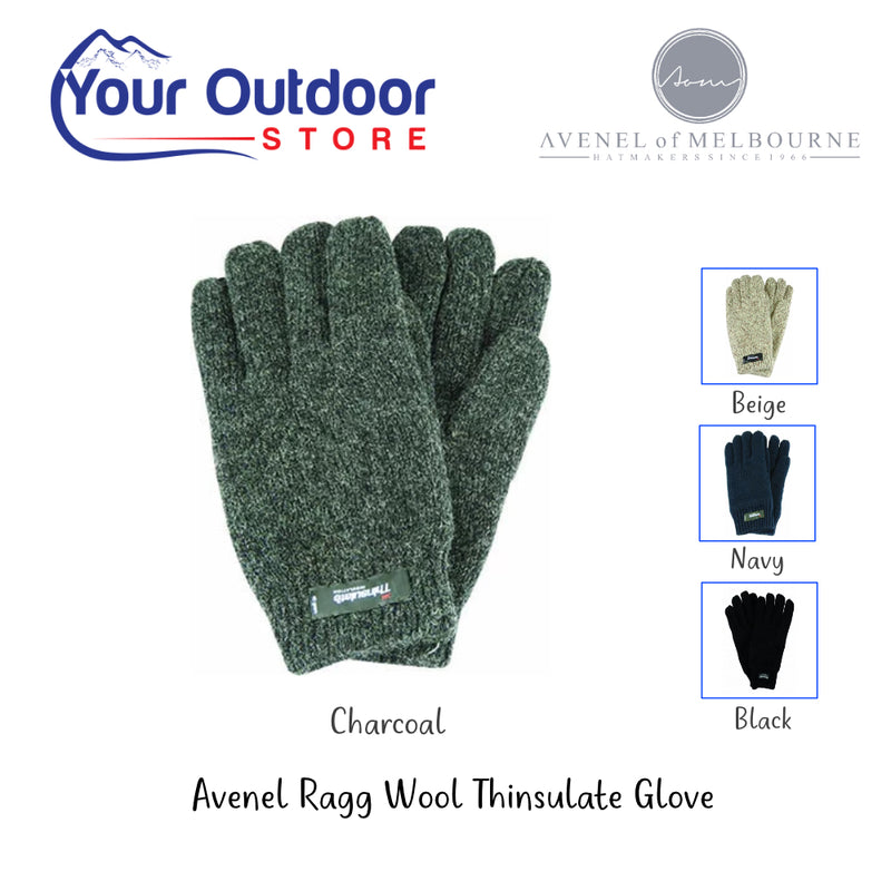 Avenel Ragg Wool Thinsulate Glove. Hero Image Showing Logo's, Title and Variants. 