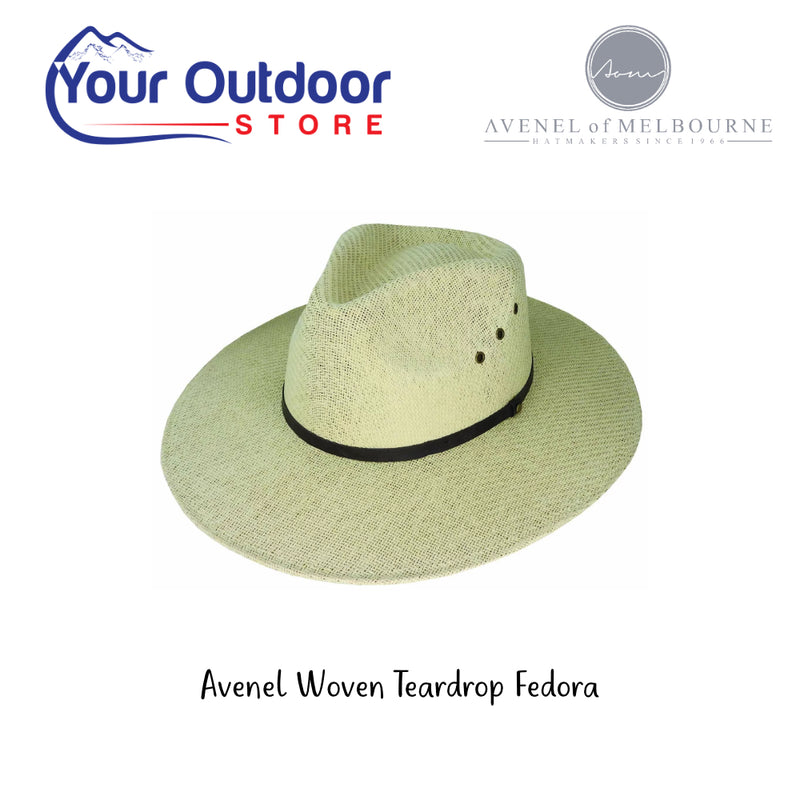 Avenel Woven Teardrop Fedora. Hero Image Showing Logo and Title. 