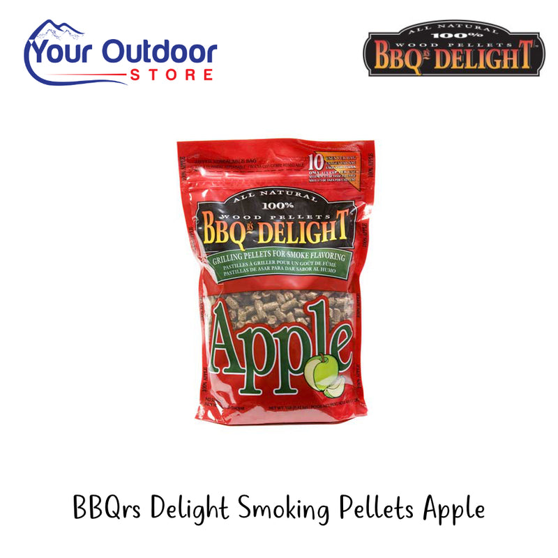 BBQrs Delight Smoking Pellets Apple | Hero Image Showing All Logos And Titles.