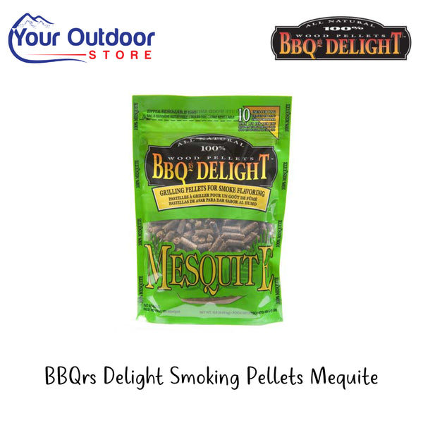 BBQrs Delight Smoking Pellets Mequite | Hero Image Showing All Logos And Titles.