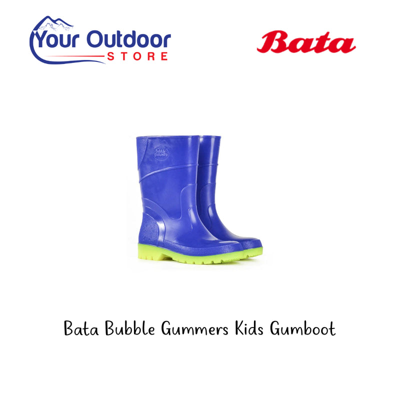 Bata Bubble Gummers Kids Gumboots. Hero Image Showing Logos and Title. 