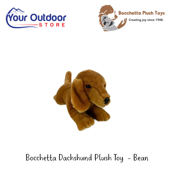 Bocchetta Dachshund Plush Toy - Bean | Hero Image Showing All logs And Titles.