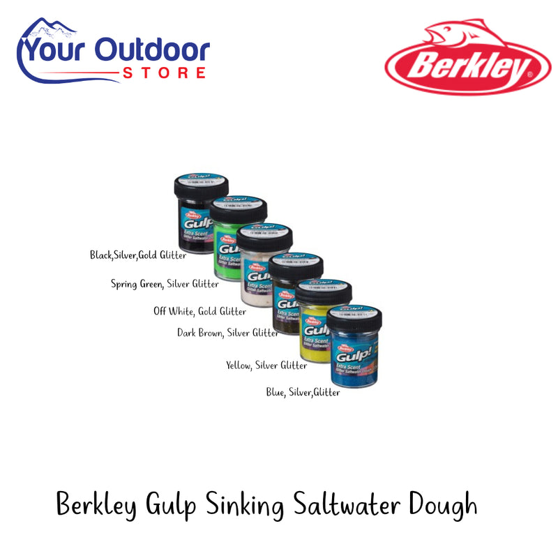 Berkley Gulp Sinking Saltwater Dough | Hero Image Showing All Logos, Titles And Variants.