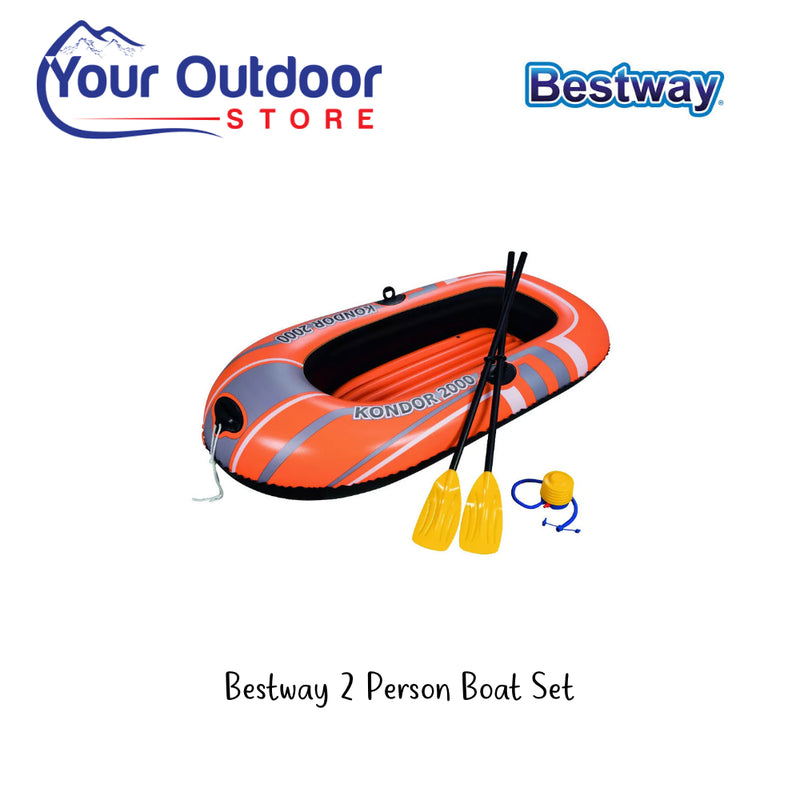 Bestway 2 Person Boat Set. Hero Image Showing Logos and Title. 