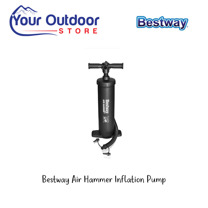 Bestway Air Hammer Inflation Pump. Hero Image Showing Logos and Title. 