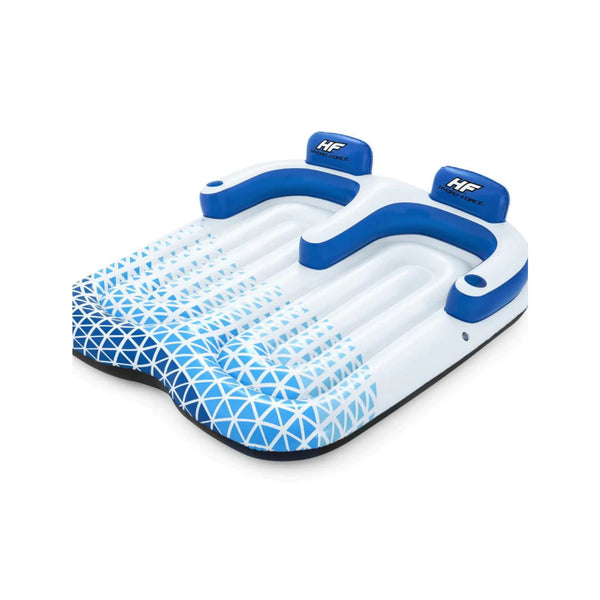 White / Blue | Bestway Hydro-Force Indigo Wave Double Lounge. Angled Front View. 