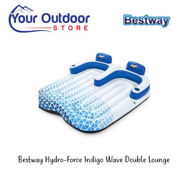 Bestway Hydro-Force Indigo Wave Double Lounge. Hero Image Showing Logos and Title. 