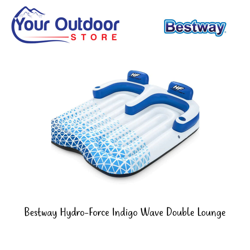 Bestway Hydro-Force Indigo Wave Double Lounge. Hero Image Showing Logos and Title. 
