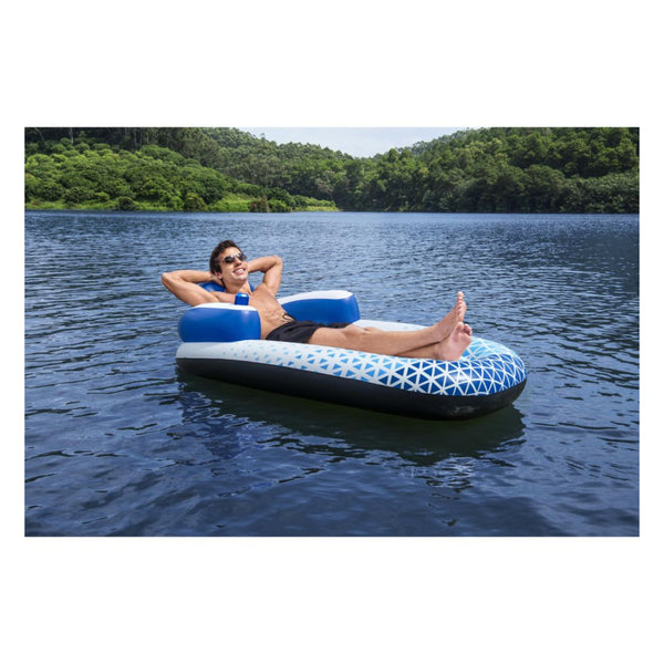White / Blue | Bestway Hydro-Force Indigo Wave Lounge. Shown in Use. 