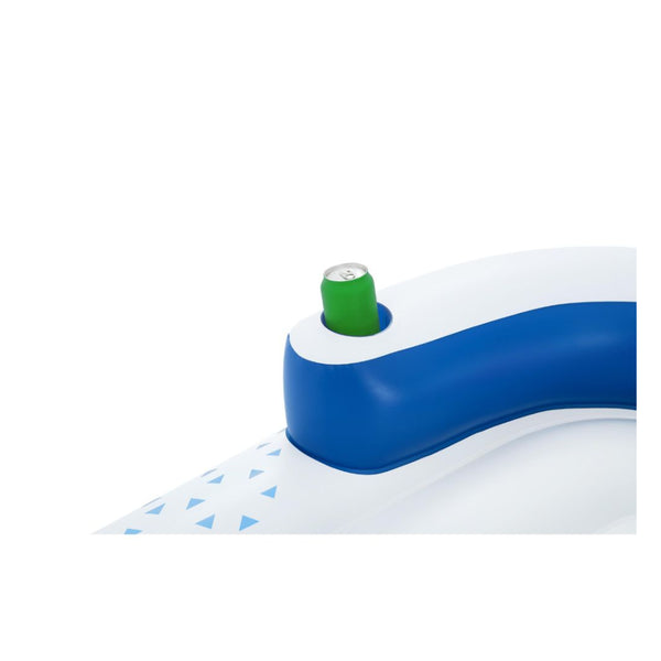 White / Blue | Bestway Hydro-Force Indigo Wave Lounge. Showing Stubby Holder. 