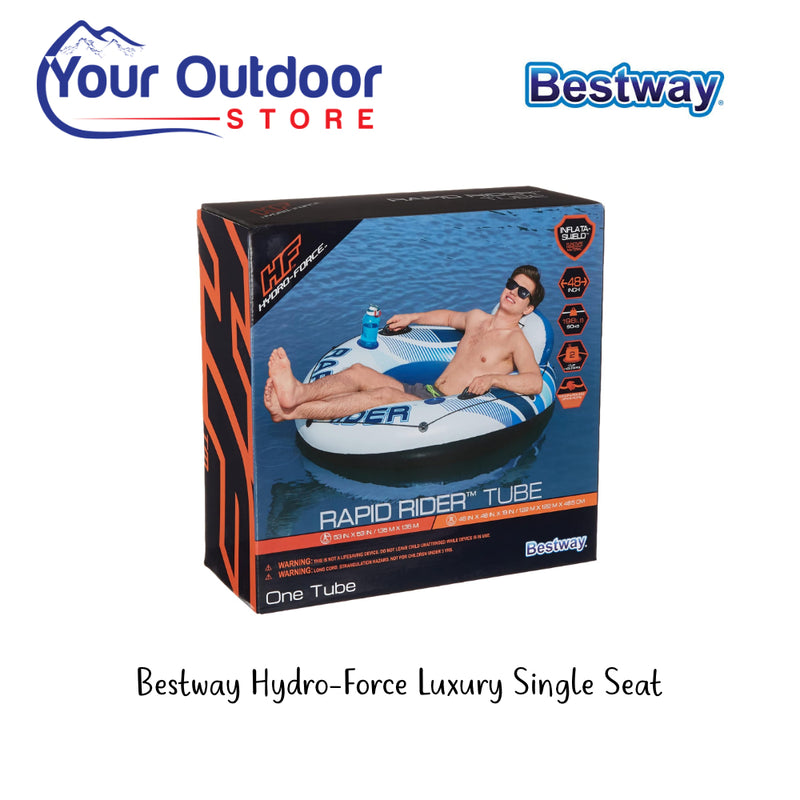 Bestway Hydro-Force Luxury Single Seat. Hero Image Showing logos and Title. 