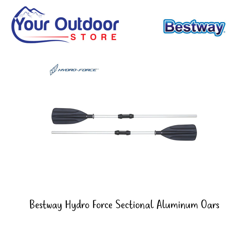Bestway Hydro Force Sectional Aluminium Oars. Hero Image Showing Logos and Title. 